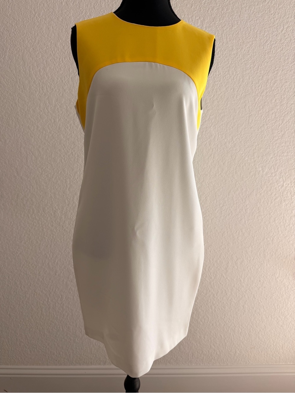 Zara White Dress with Yellow Yoke | Back Zip Colorblock Minimalist Dress EUC